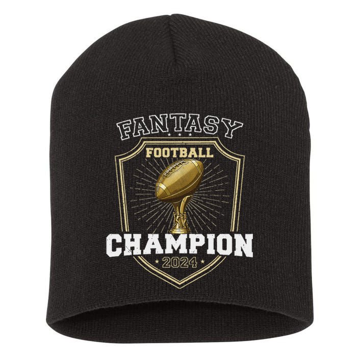 Fantasy Football Champion 2024 Shield Trophy Emblem Short Acrylic Beanie