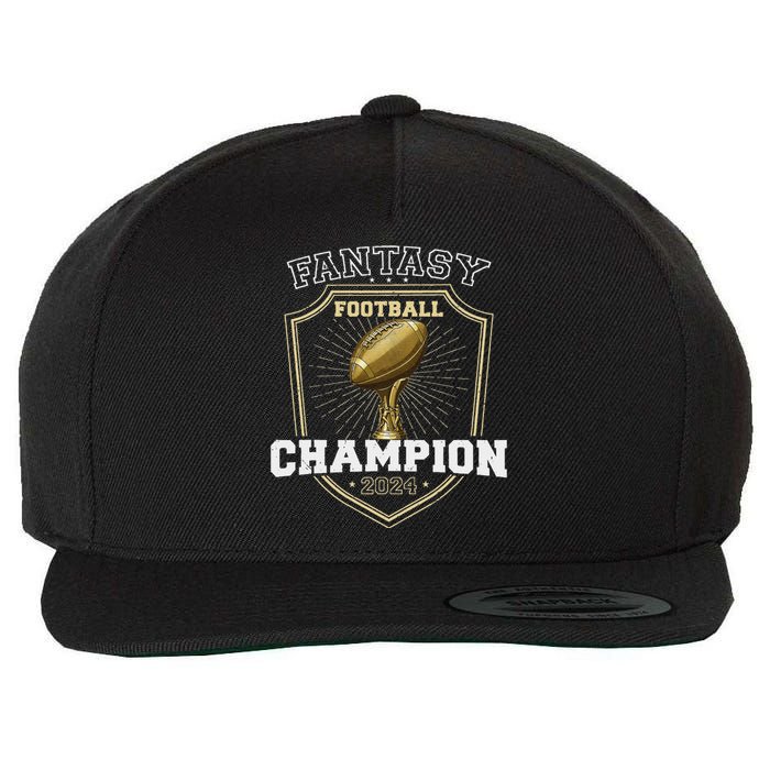 Fantasy Football Champion 2024 Shield Trophy Emblem Wool Snapback Cap