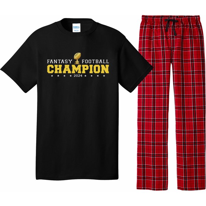 Fantasy Football Champion 2024 Shield Trophy Emblem Pajama Set