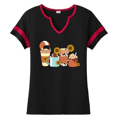 Football Fall Coffee Lover Ladies Halftime Notch Neck Tee