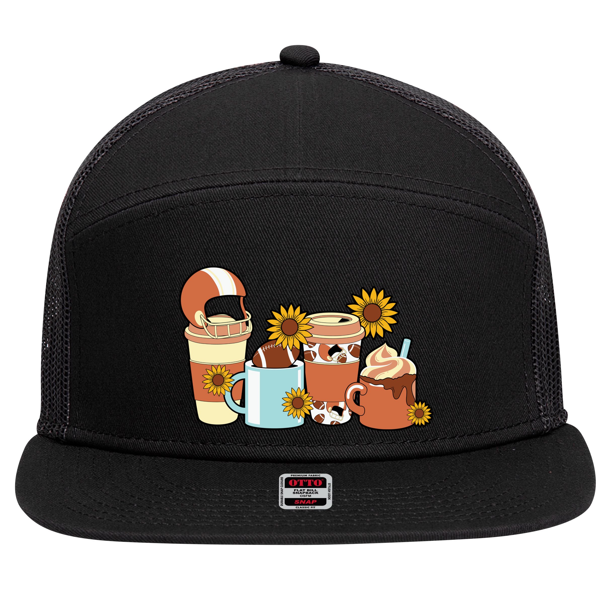 Football Fall Coffee Lover 7 Panel Mesh Trucker Snapback Hat