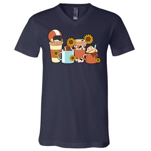 Football Fall Coffee Lover V-Neck T-Shirt