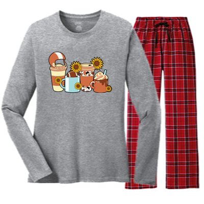 Football Fall Coffee Lover Women's Long Sleeve Flannel Pajama Set 