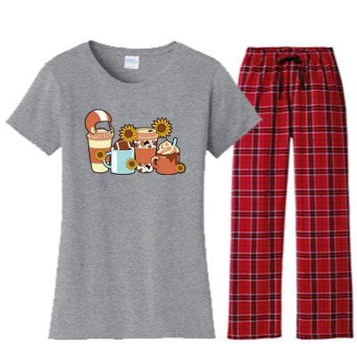 Football Fall Coffee Lover Women's Flannel Pajama Set