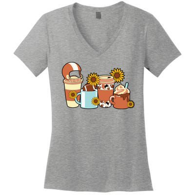 Football Fall Coffee Lover Women's V-Neck T-Shirt