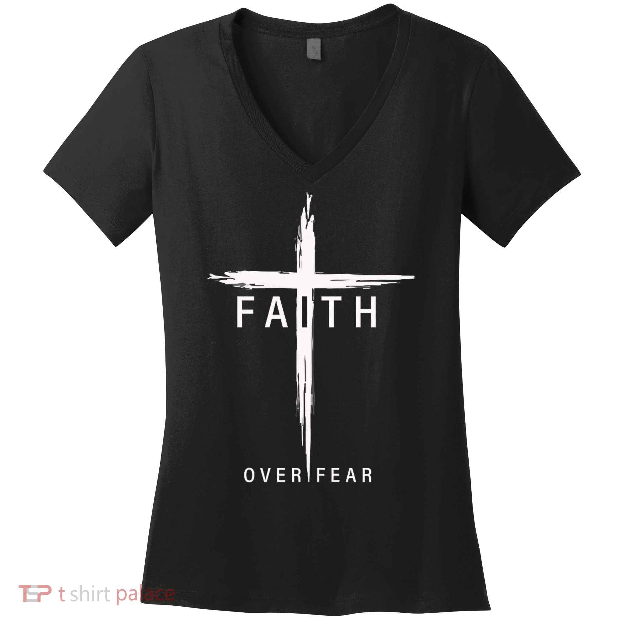 Faith Fear Christian Cross Jesus Christ Men Women Christians Women's V-Neck T-Shirt