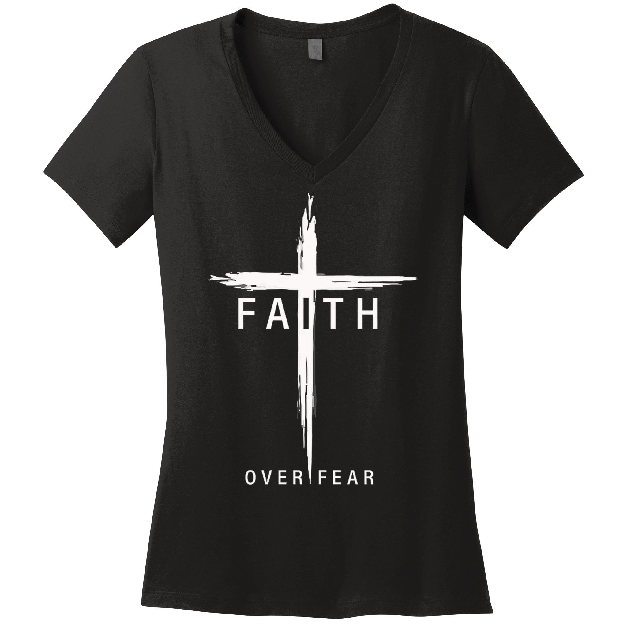 Faith Fear Christian Cross Jesus Christ Men Women Christians Women's V-Neck T-Shirt