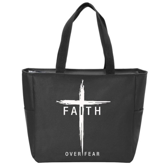 Faith Fear Christian Cross Jesus Christ Men Women Christians Zip Tote Bag