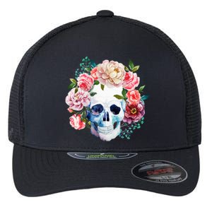 Fancy Flower Crown Skull Flexfit Unipanel Trucker Cap