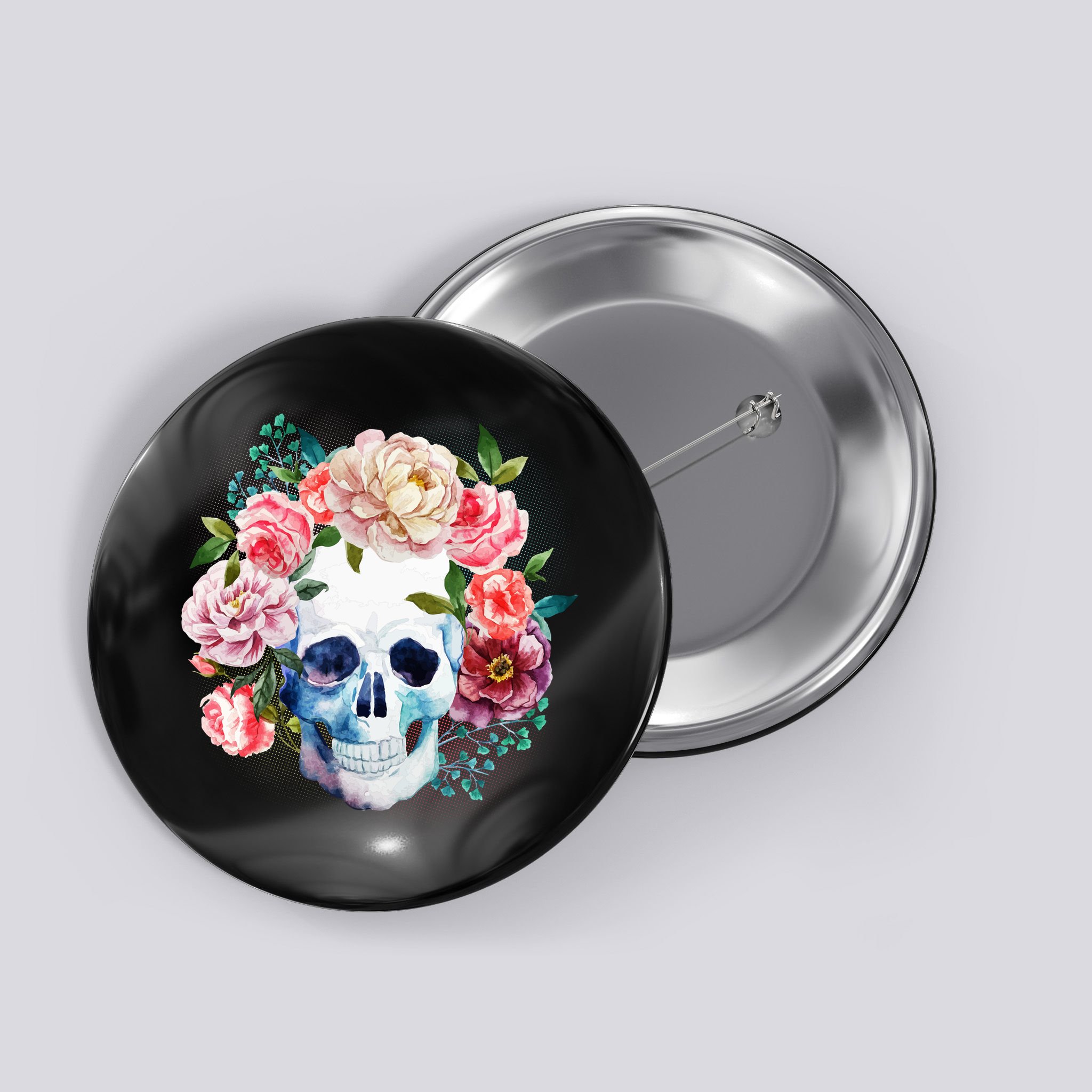 Fancy Flower Crown Skull Button