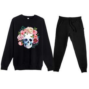 Fancy Flower Crown Skull Premium Crewneck Sweatsuit Set