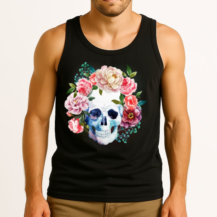 Fancy Flower Crown Skull Tank Top