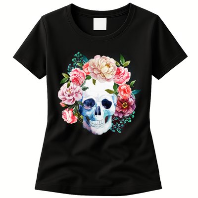 Fancy Flower Crown Skull Womens T-Shirt