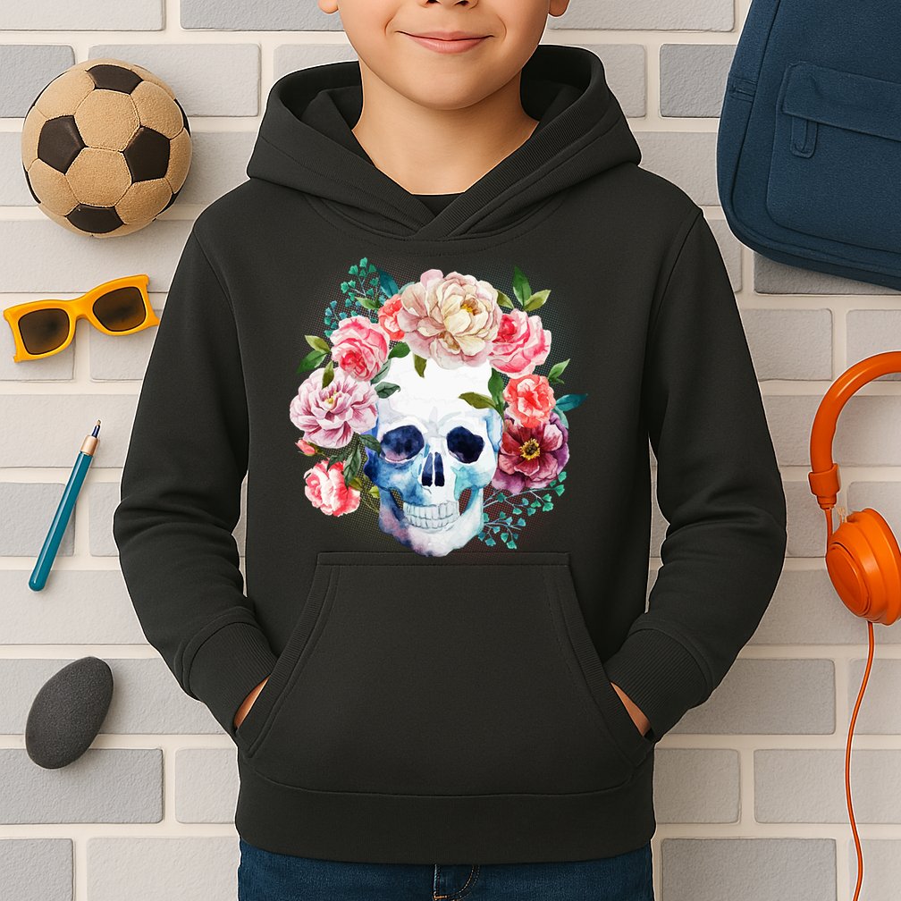 Fancy Flower Crown Skull Kids Hoodie