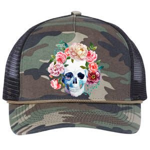 Fancy Flower Crown Skull Retro Rope Trucker Hat Cap