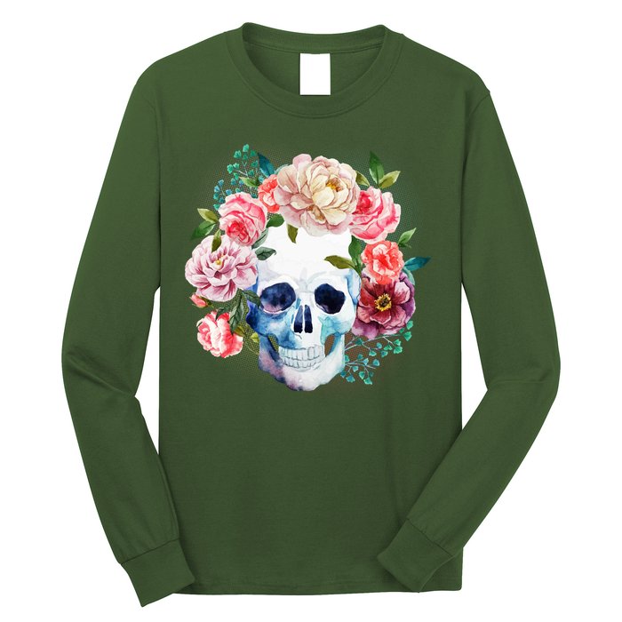 Fancy Flower Crown Skull Long Sleeve Shirt
