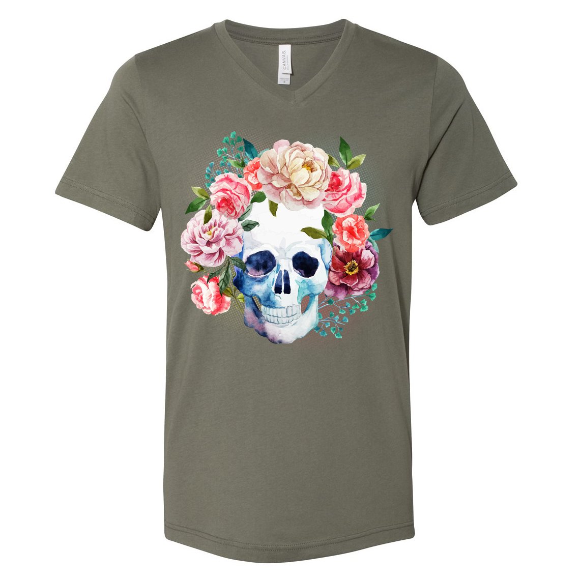 Fancy Flower Crown Skull V-Neck T-Shirt