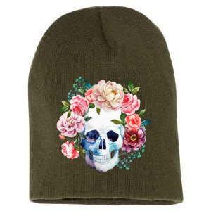 Fancy Flower Crown Skull Short Acrylic Beanie