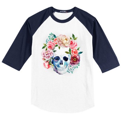 Fancy Flower Crown Skull Baseball Sleeve Shirt