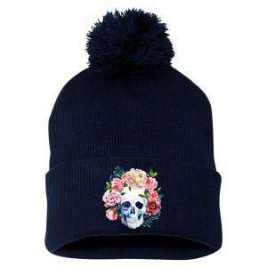 Fancy Flower Crown Skull Pom Pom 12in Knit Beanie