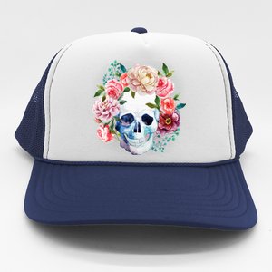 Fancy Flower Crown Skull Trucker Hat