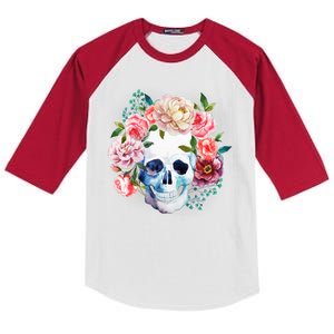 Fancy Flower Crown Skull Kids Colorblock Raglan Jersey