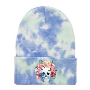 Fancy Flower Crown Skull Tie Dye 12in Knit Beanie