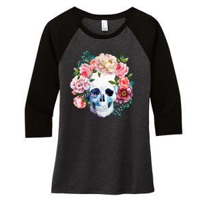 Fancy Flower Crown Skull Women's Tri-Blend 3/4-Sleeve Raglan Shirt