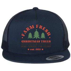 Farm Fresh Christmas Trees Funny Xmas Graphic Plus Size Flat Bill Trucker Hat