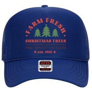 Farm Fresh Christmas Trees Funny Xmas Graphic Plus Size High Crown Mesh Back Trucker Hat