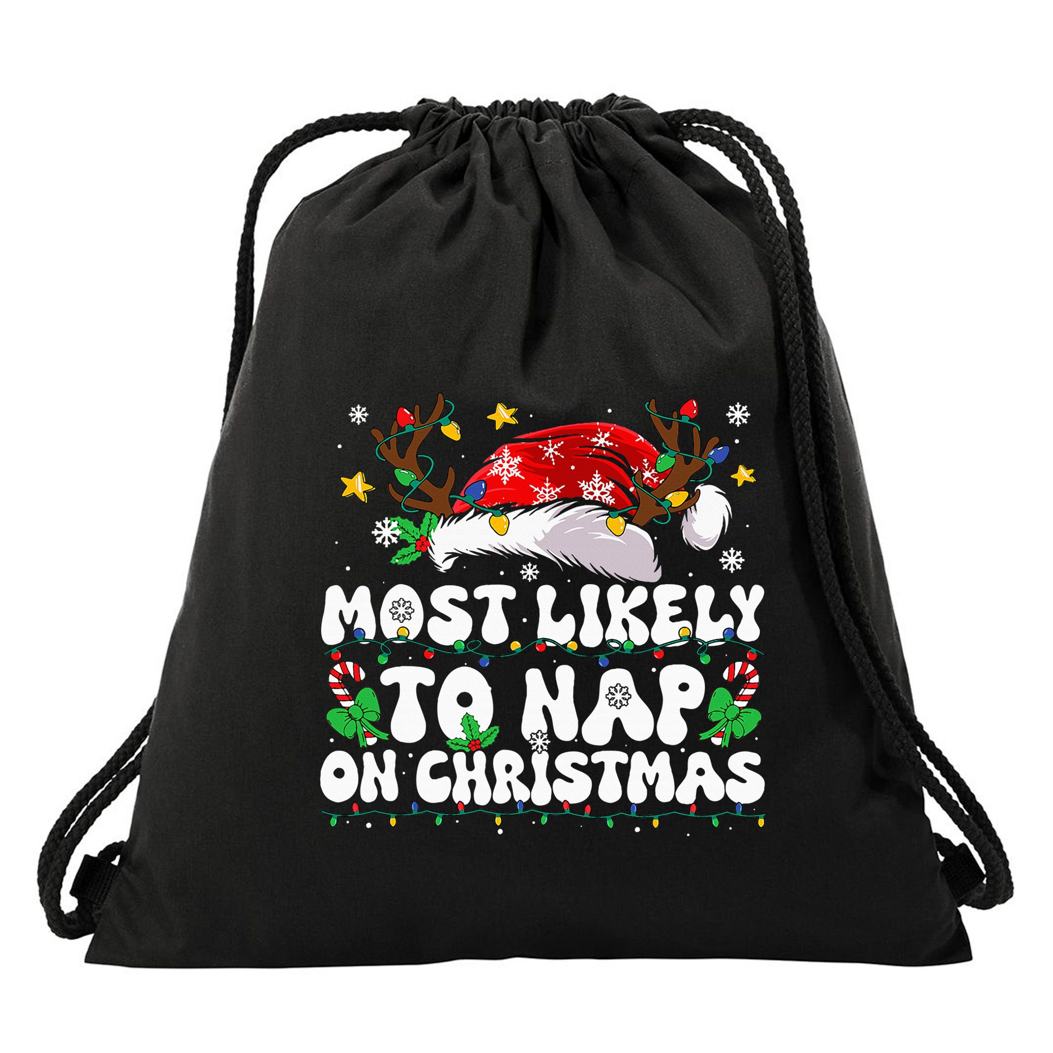 Funny Family Christmas Most Likely To Nap On Christmas Drawstring Bag