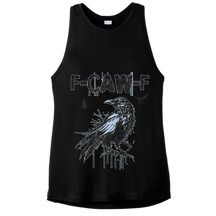  Funny F-CAW-F Crow Grunge Adult Humor Graphic  Ladies PosiCharge Tri-Blend Wicking Tank