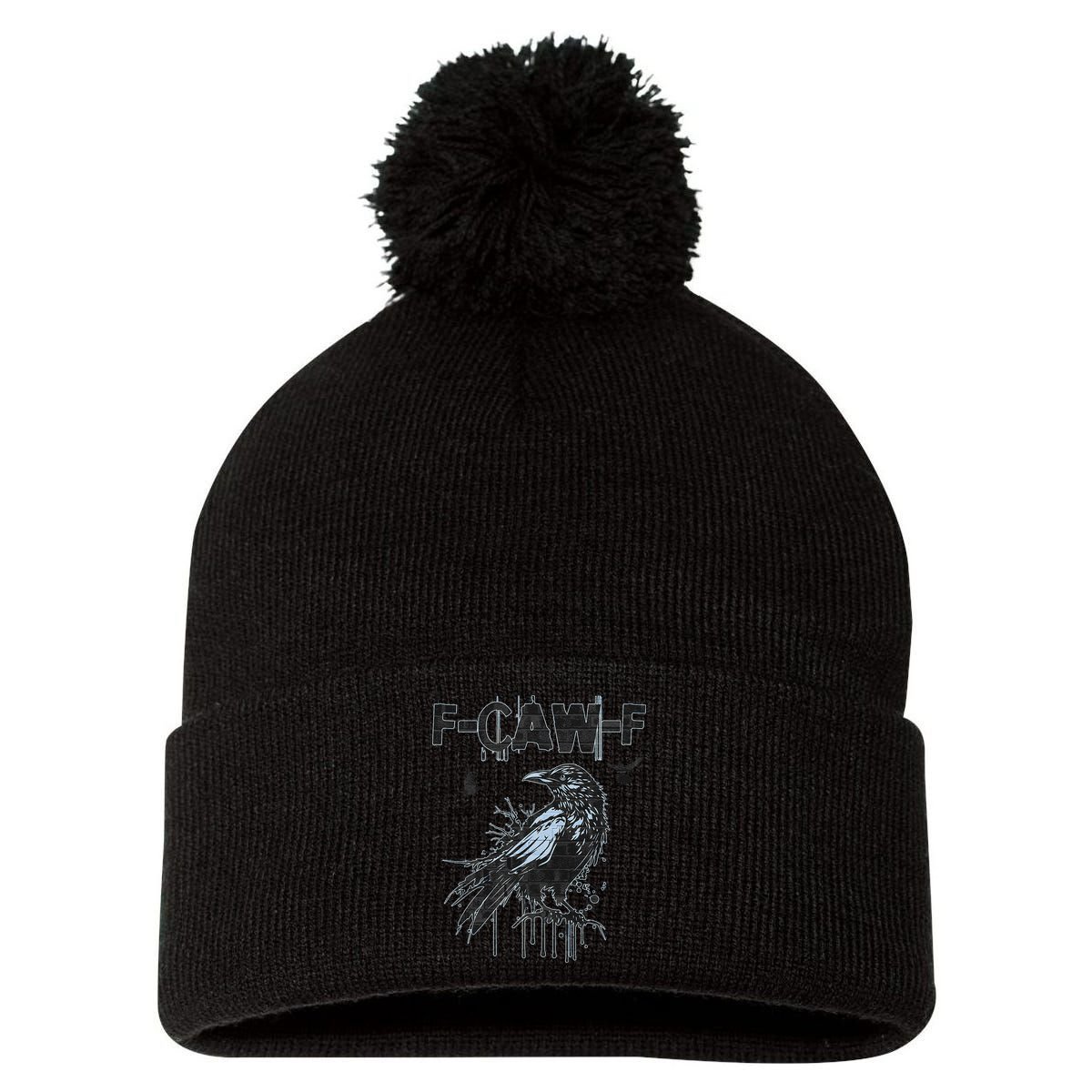  Funny F-CAW-F Crow Grunge Adult Humor Graphic  Pom Pom 12in Knit Beanie