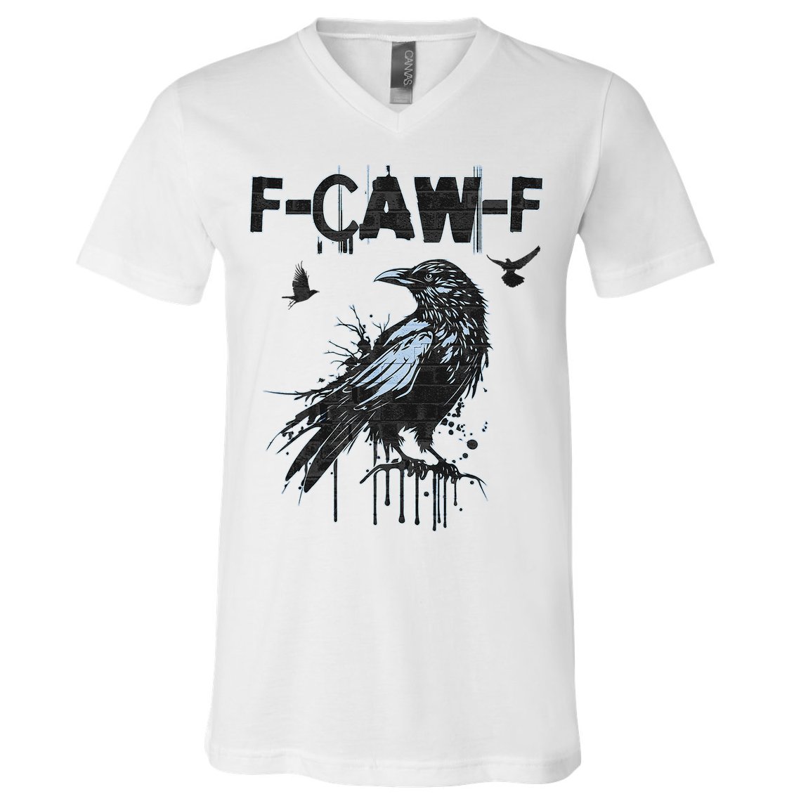  Funny F-CAW-F Crow Grunge Adult Humor Graphic  V-Neck T-Shirt