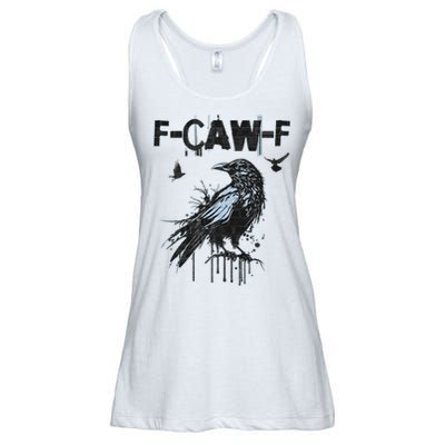  Funny F-CAW-F Crow Grunge Adult Humor Graphic  Ladies Essential Flowy Tank