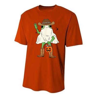 Funny Frog Cowboy Pumpkin Halloween Western Spooky Season Performance Sprint T-Shirt