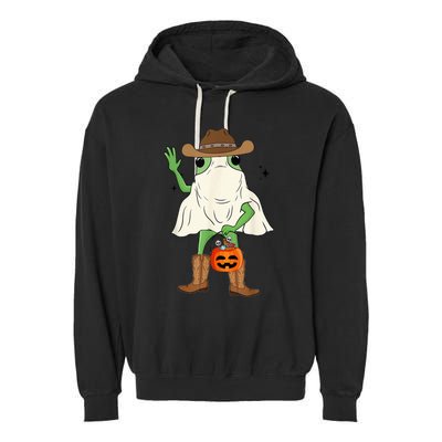 Funny Frog Cowboy Pumpkin Halloween Western Spooky Season Garment-Dyed Fleece Hoodie