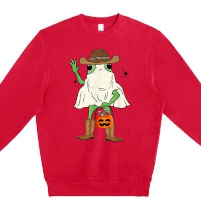 Funny Frog Cowboy Pumpkin Halloween Western Spooky Season Premium Crewneck Sweatshirt