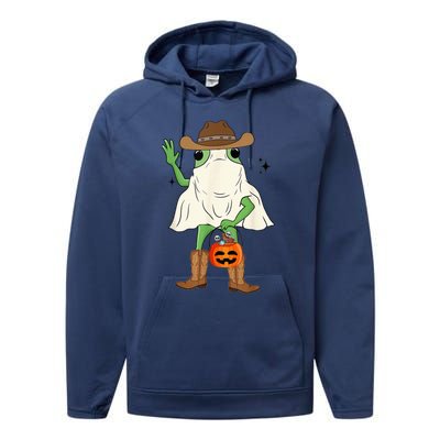 Funny Frog Cowboy Pumpkin Halloween Western Spooky Season Performance Fleece Hoodie