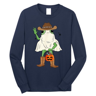 Funny Frog Cowboy Pumpkin Halloween Western Spooky Season Long Sleeve Shirt