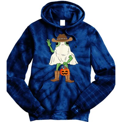 Funny Frog Cowboy Pumpkin Halloween Western Spooky Season Tie Dye Hoodie