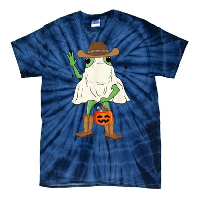 Funny Frog Cowboy Pumpkin Halloween Western Spooky Season Tie-Dye T-Shirt