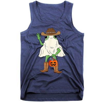 Funny Frog Cowboy Pumpkin Halloween Western Spooky Season Tank Top