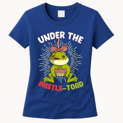 Funny Frog Christmas Under The Mistle Toad Xmas Frogs Froggy Gift Womens T-Shirt