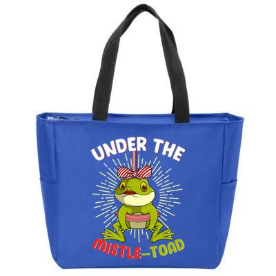 Funny Frog Christmas Under The Mistle Toad Xmas Frogs Froggy Gift Zip Tote Bag