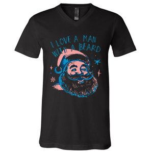 Funny Funny Christmas I Love A Man With A Beard Gift V-Neck T-Shirt