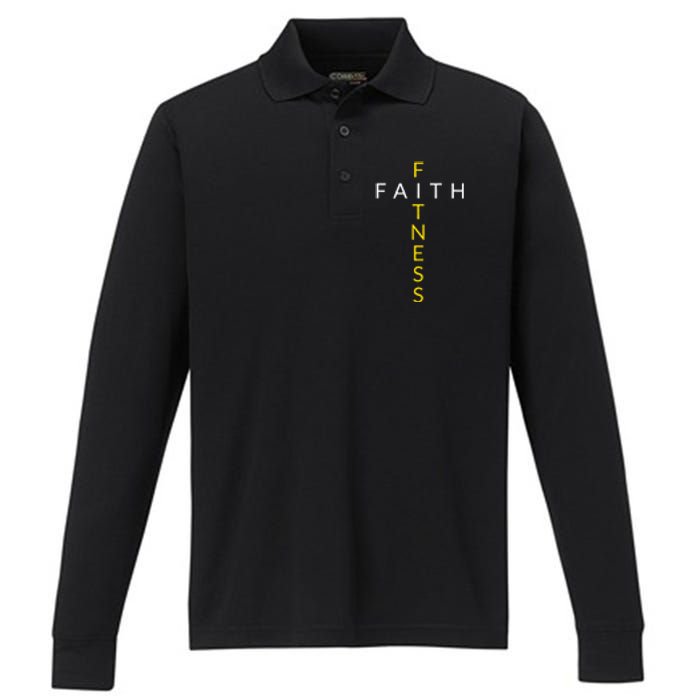 Faith Fitness Cross Christian Workout Modern Gym Performance Long Sleeve Polo