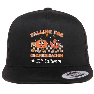 Falling For Communication Slp Edition Thanksgiving Flat Bill Trucker Hat