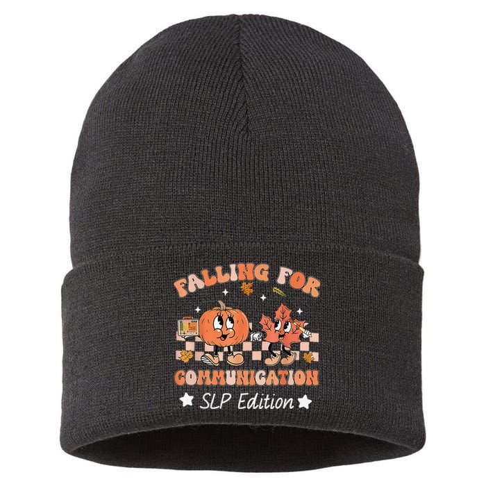 Falling For Communication Slp Edition Thanksgiving Sustainable Knit Beanie