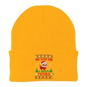 Fishing Funny Christmas Lights I Wish A Merry Fishmas Gift Knit Cap Winter Beanie